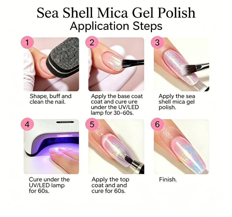 Vernis gel mica coquillage